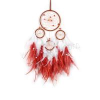 Fashion Dream Catcher, Feather, with Cotton Thread & leather cord & Plastic & Iron, handmade, for home and office red, 600mm 