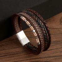 PU Leather Cord Bracelets, with 304 Stainless Steel, Vacuum Ion Plating, vintage & for man .5 cm [