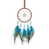 Fashion Dream Catcher, Feather, with Natural Gravel & leather cord & Wood & Iron, handmade, for home and office, blue, 450mm 