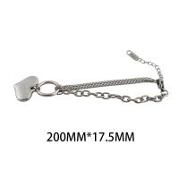 Stainless Steel Charm Bracelet, 304 Stainless Steel, Heart, plated, for woman, silver color Approx 20 cm [