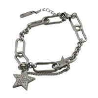 Stainless Steel Charm Bracelet, 304 Stainless Steel, Star, plated, micro pave cubic zirconia & for woman, original color Approx 21.5 cm [