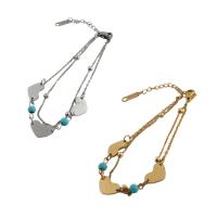 Stainless Steel Jewelry Necklace, 304 Stainless Steel, with turquoise, plated, for woman Approx 35 cm [