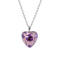 Resin Necklace, with 304 Stainless Steel Chain & Dried Flower, Heart, epoxy gel, fashion jewelry & for woman pendant size Approx 17.7 Inch 