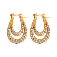 Stainless Steel Leverback Earring, 304 Stainless Steel, Vacuum Ion Plating, fashion jewelry & micro pave cubic zirconia & for woman, golden, 24mm [