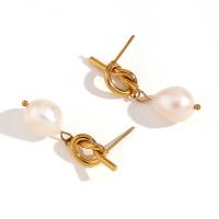 Freshwater Pearl Drop Earring, 316L Stainless Steel, with Freshwater Pearl, 18K gold plated, fashion jewelry & for woman, golden 