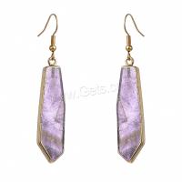 Boucle d'oreille quartz, améthyste, avec laiton, Plaqué or 18K, bijoux de mode & pour femme, violet, 65mm, Vendu par paire[