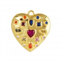 Cubic Zirconia Micro Pave Brass Pendant, with Cubic Zirconia, Heart, 18K gold plated, DIY, multi-colored [