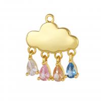 Cubic Zirconia Brass Pendants, with Cubic Zirconia, Cloud, 18K gold plated, DIY, multi-colored 