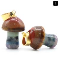 Gemstone Brass Pendants, Rainbow Stone, with Brass, mushroom, plated, DIY 