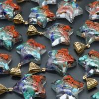 Gemstone Brass Pendants, with Resin & Brass, Star, plated, DIY & epoxy gel, multi-colored 