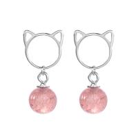 Sterling Silver Drop Earring, 925 Sterling Silver, with Strawberry Quartz, plated, fashion jewelry & for woman [