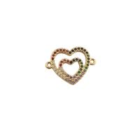 Cubic Zirconia Micro Pave Brass Connector, Heart, gold color plated, DIY & micro pave cubic zirconia Approx 1.5mm [