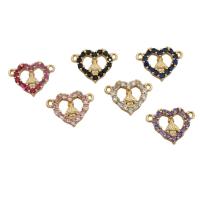 Cubic Zirconia Micro Pave Brass Connector, Heart, gold color plated, DIY & micro pave cubic zirconia Approx 1.5mm 