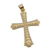 Cubique Pendentif en laiton zircon pavent, croix, Placage de couleur d'or, bijoux de mode & unisexe & pavé de micro zircon, doré Environ 4mm, Vendu par PC[