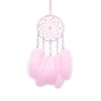 Fashion Dream Catcher, Feather, with Cotton Thread & leather cord & Plastic & Iron, handmade, for home and office, pink, 540mm 