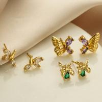 Cubic Zircon Brass Earring, with Cubic Zirconia, gold color plated, fashion jewelry & for woman [