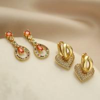 Cubic Zirconia Micro Pave Brass Earring, with Cubic Zirconia, gold color plated, fashion jewelry & for woman [