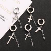 Stainless Steel Clip Earrings, 304 Stainless Steel, Cross, plated & for man, platinum color, Internal 9 mm [