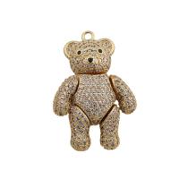 Cubic Zirconia Micro Pave Brass Pendant, Bear, gold color plated, fashion jewelry & Unisex & micro pave cubic zirconia, golden Approx 2mm 