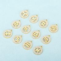 Rhinestone Stainless Steel Pendants, 304 Stainless Steel, 12 Signs of the Zodiac, plated, DIY & with rhinestone 20mm [