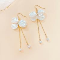Plastic Pearl Zinc Alloy Earring, with Shell & Plastic Pearl, petals, gold color plated, for woman, white 