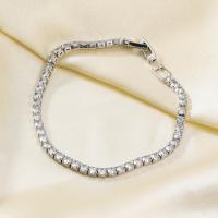 Bracelet cubique en laiton zircon pavent, bijoux de mode & pavé de micro zircon & pour femme, argent Environ 18.1 cm, Vendu par PC[