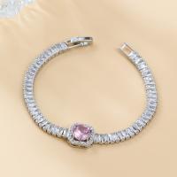 Bracelet cubique en laiton zircon pavent, bijoux de mode & pavé de micro zircon & pour femme, argent Environ 16.8 cm, Vendu par PC[