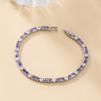 Bracelet cubique en laiton zircon pavent, bijoux de mode & pavé de micro zircon & pour femme, violet Environ 17.9 cm, Vendu par PC[