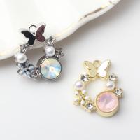 Glass Zinc Alloy Pendants, with Glass & Plastic Pearl, plated, DIY & micro pave cubic zirconia [