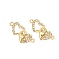 Cubic Zirconia Micro Pave Brass Connector, Heart, plated, DIY & micro pave cubic zirconia, golden [