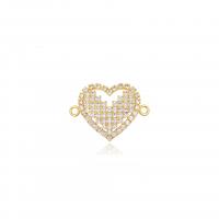 Cubic Zirconia Micro Pave Brass Connector, Heart, plated, DIY & micro pave cubic zirconia, golden 