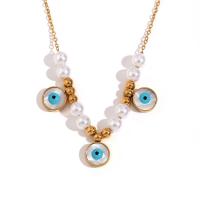 Evil Eye Jewelry Necklace, 316L Stainless Steel, with turquoise & Plastic Pearl, with 5cm extender chain, 18K gold plated, fashion jewelry & for woman, golden Approx 40 cm 