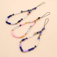 Polymer Clay Mobile Phone Lanyard, with Crystal & Lampwork & Acrylic, Flat Round, fashion jewelry & Unisex 175mm [
