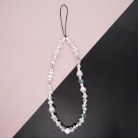 Plastic Pendant Mobile Phone Lanyard, Plastic Pearl, with Crystal, fashion jewelry & Unisex, white, 175mm 