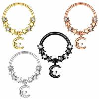 Stainless Steel Nose Piercing Jewelry, 304 Stainless Steel, with Brass, Moon and Star, plated, fashion jewelry & micro pave cubic zirconia & for woman 