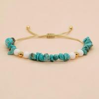 Synthetic Turquoise Bracelet, with Knot Cord & Brass, irregular, gold color plated, Adjustable & fashion jewelry & Unisex, mixed colors Approx 28 cm 