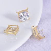 Cubic Zirconia Brass Pendants, with Cubic Zirconia, Square, gold color plated, DIY, white, 8mm 