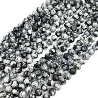 Schneeflocke Obsidian Perlen, rund, poliert, DIY & verschiedene Größen vorhanden, Länge:ca. 38 cm, verkauft von Strang