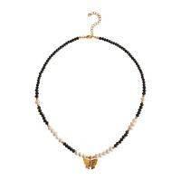 Freshwater Pearl Brass Necklace, with Glass Beads & Freshwater Pearl, 18K gold plated, fashion jewelry & for woman Approx 46.2 cm 