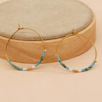 Glass Seed Beads Earring, Seedbead, with Synthetic Turquoise & Iron, Donut, gold color plated, fashion jewelry & for woman 