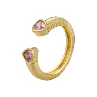 Zirkonia Messing Finger Ring, Herz, goldfarben plattiert, Einstellbar & Modeschmuck & Micro pave Zirkonia & für Frau, keine, Innendurchmesser:ca. 17mm, verkauft von PC