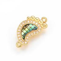 Cubic Zirconia Micro Pave Brass Connector, with Abalone Shell, Foot, gold color plated, DIY & micro pave cubic zirconia & 1/1 loop Approx 1mm 