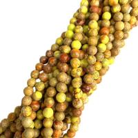 Eindruck Jaspis Perlen, Impression Jaspis, rund, poliert, DIY & verschiedene Größen vorhanden, gelb, Länge:ca. 38 cm, verkauft von Strang