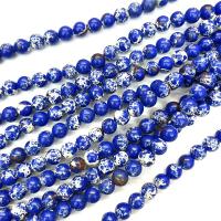 Eindruck Jaspis Perlen, Impression Jaspis, rund, poliert, DIY & verschiedene Größen vorhanden, blau, Länge:ca. 38 cm, verkauft von Strang