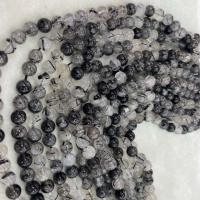 Rutilquarz Perlen, Schwarzer Rutilquarz, rund, DIY & verschiedene Größen vorhanden, gemischte Farben, Länge:ca. 38 cm, verkauft von Strang