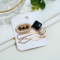Hair Slide, Zinc Alloy, with Plastic Pearl & Acrylic, gold color plated, for woman & with rhinestone 