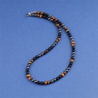Gemstone Necklaces, Tiger Eye, with Black Magnetic Stone & Obsidian, handmade, fashion jewelry & for man Approx 45 cm 