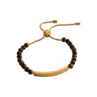 Tiger Eye Stone Bracelets, 304 Stainless Steel, with Tiger Eye, 18K gold plated, Adjustable & fashion jewelry & for woman Approx 29 cm 