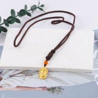 Buddhist Jewelry Necklace, Brass, with Cotton Thread & Red Agate, Buddha, gold color plated, fashion jewelry & Unisex Approx 65 cm 