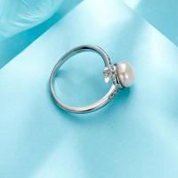 Kultivierten Süßwasser Perle Ring, 925er Sterling Silber, mit Natürliche kultivierte Süßwasserperlen, Modeschmuck & Micro pave Zirkonia & für Frau, Innendurchmesser:ca. 17mm, verkauft von PC